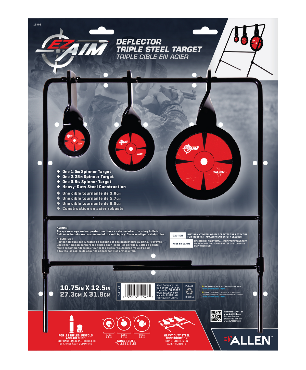 EZ-Aim 15403 Deflector Triple Spinner Steel Target System 3 Pack Black/Red — view 3