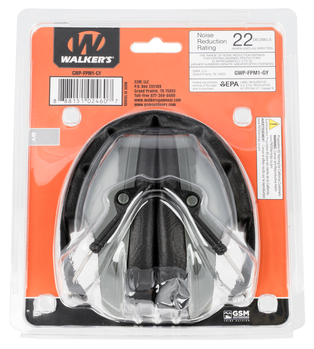 Walkers Game Ear Pro Low Profile Passive Muff 22 dB Over the Head Gray/Black Polymer — view 3