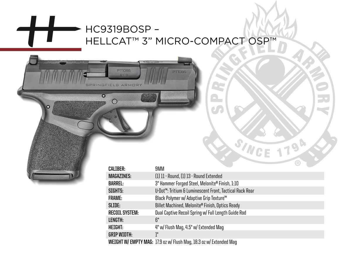 Springfield Armory Hellcat OSP Micro-Compact 9mm Luger 3" 13+1 Optic Ready Semi-Auto Pistol - Black — view 3