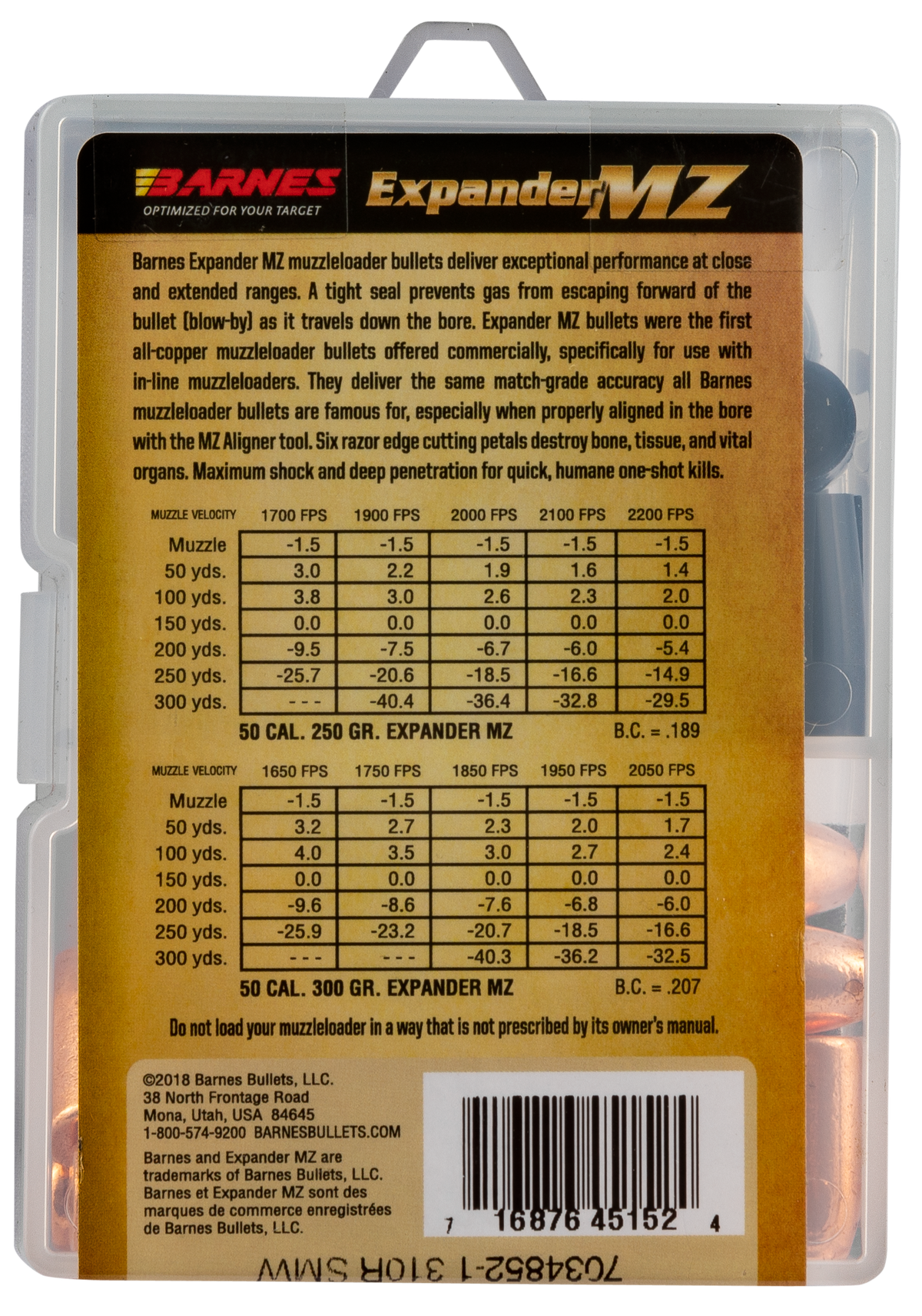 Barnes Bullets Expander MZ 50 Cal 250gr Muzzleloader Hollow Point 24-Rd Box — view 3