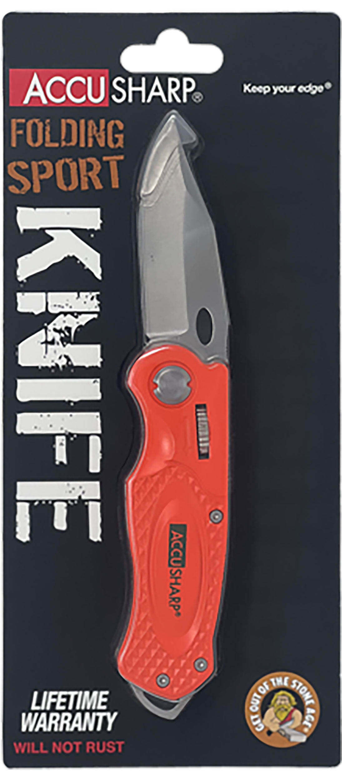 AccuSharp 709C Sport 3" Folding Plain Stainless Steel Blade Blaze Orange Anodized Aluminum Handle — view 3