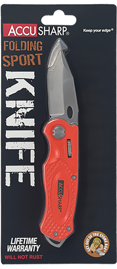 AccuSharp 709C Sport 3" Folding Plain Stainless Steel Blade Blaze Orange Anodized Aluminum Handle — view 3