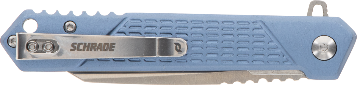 Schrade Inert EDC 3.25" Folding Wharncliffe Part Serrated AUS-10A SS Blue Aluminum Handle — view 3