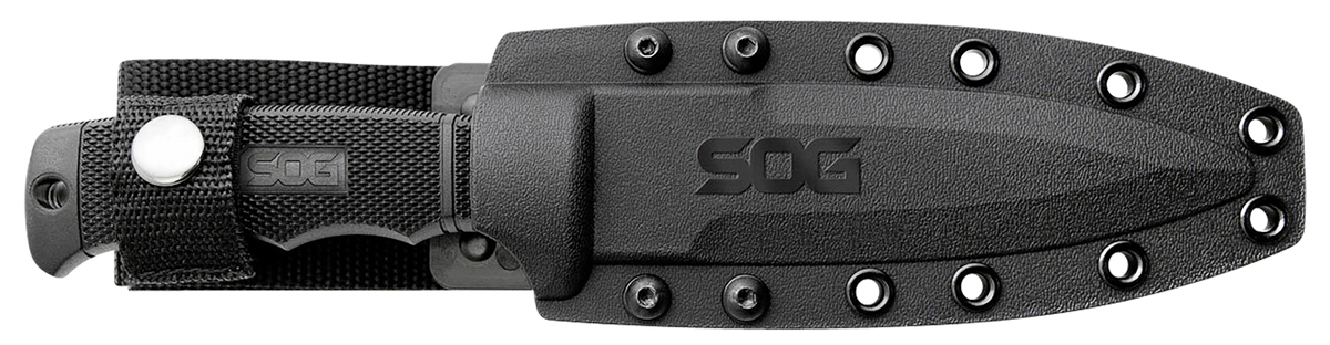 S.O.G Seal Pup 4.75" Fixed Clip Point Part Serrated AUS-8A SS Powder Coat Black GRN Handle — view 3