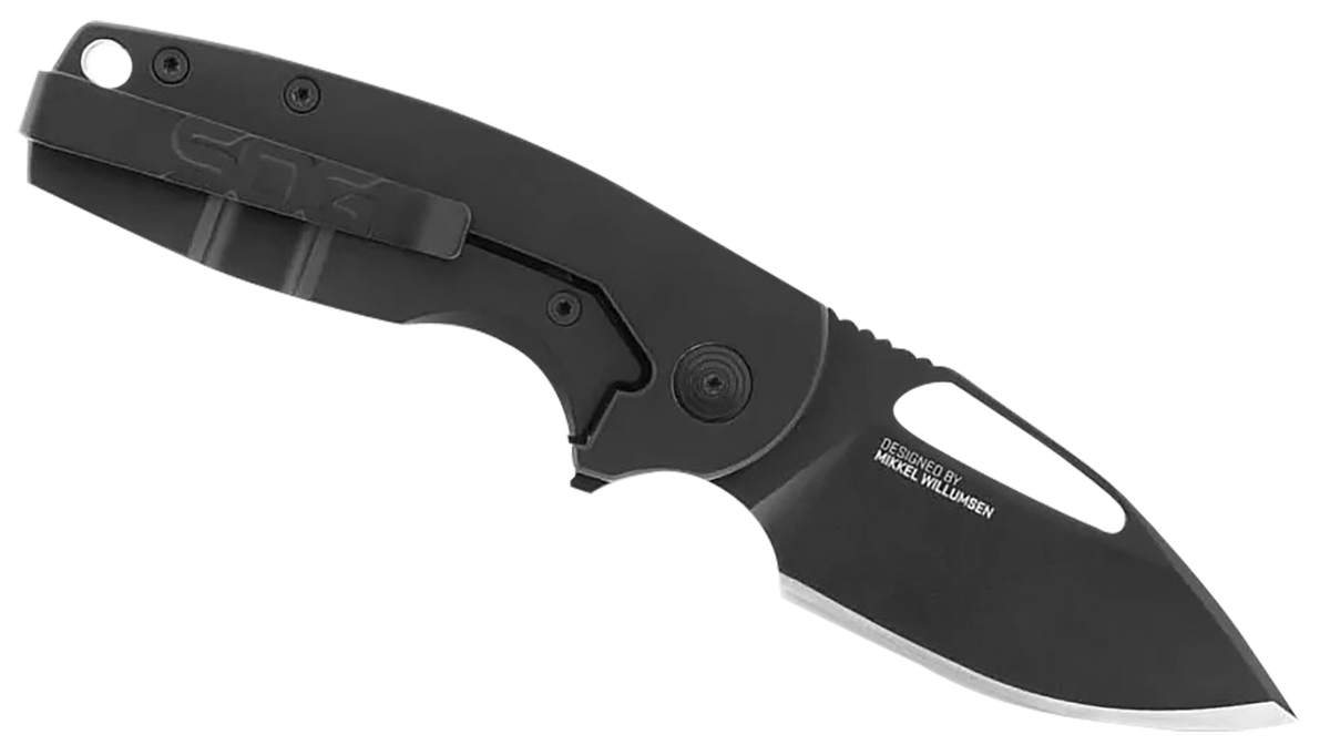 S.O.G Stout FLK 2.62" Folding Clip Point Plain Black TiNi Cryo D2 Black G10 Handle — view 3
