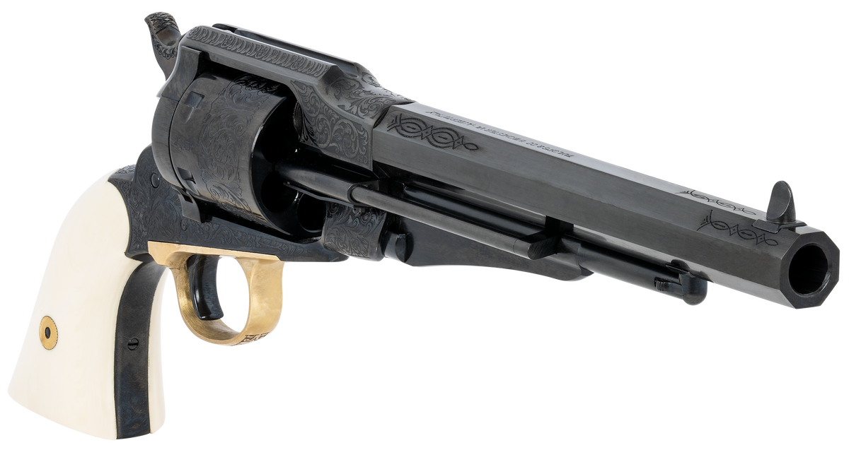Taylor's & Company Remington Conversion LawDawg 45 Colt 8" 6-Rd SAO Revolver - Blued Engraved Ivory Grip — view 3