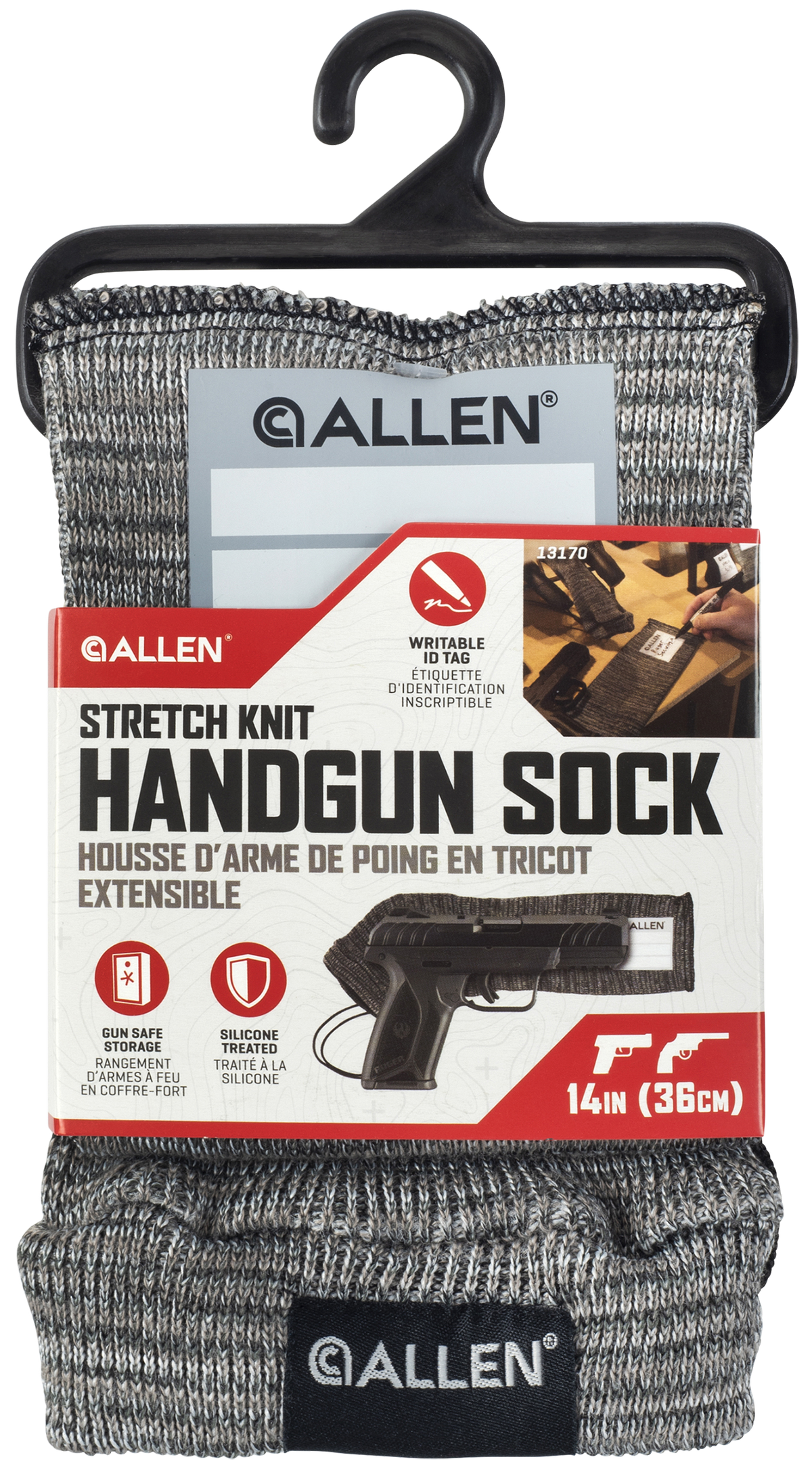 Allen 13170 Stretch Knit Handgun Sock 14" Gray Silicone-Treated Knit — view 3