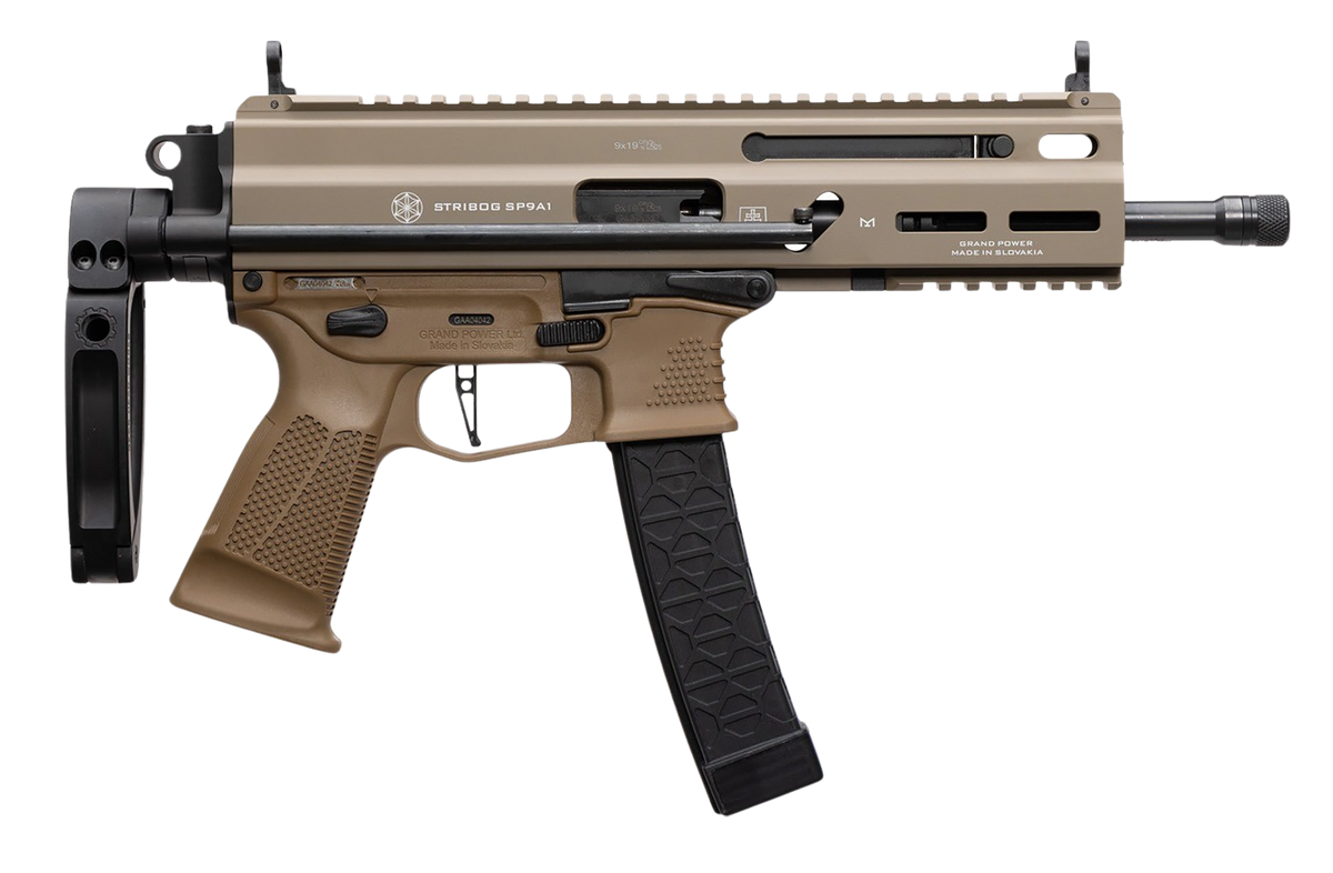 Grand Power Stribog SP9A1 9mm Luger 8" 30+1 Semi-Auto Pistol w/ Tailhook Brace - FDE — view 3