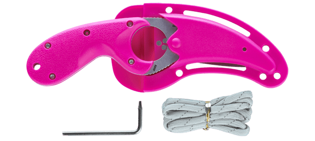 Columbia River Bear Claw 2.39" Fixed Hawkbill Serrated AUS-8 Satin Pink GRN Handle — view 3