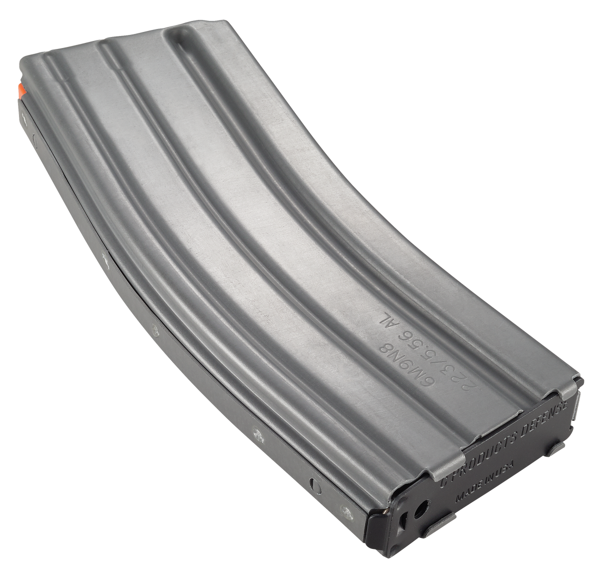 DuraMag Speed AR-15 30rd .300 Blackout/.223/5.56mm 6061-T6 Aluminum Magazine - Gray w/ Orange Follower — view 3