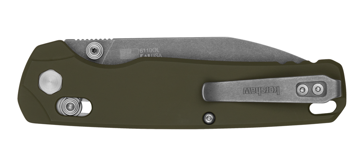 Kershaw Bel Air XL 3.4" Folding Reverse Tanto Plain CPM 3V Clear Cerakote - Olive Aluminum Handle — view 3