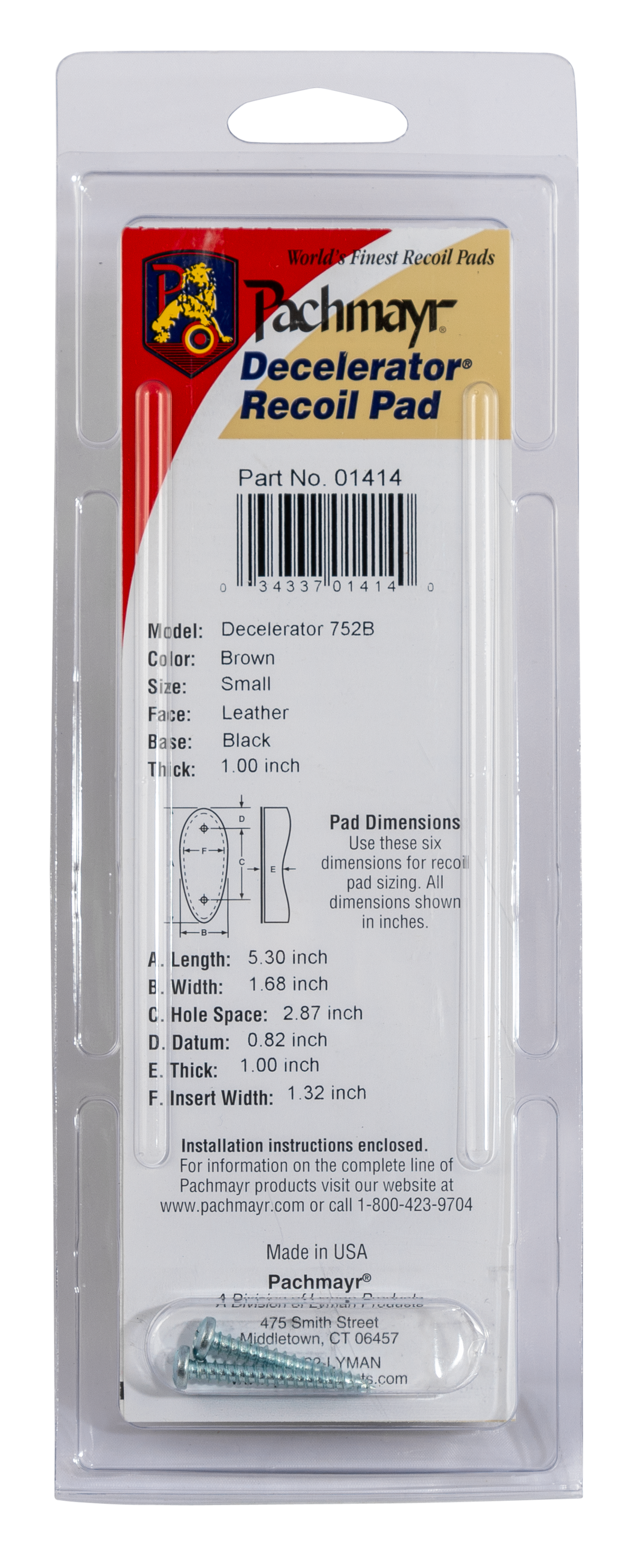 Pachmayr 01414 Decelerator Old English Recoil Pad Small Brown Rubber for Shotgun — view 3