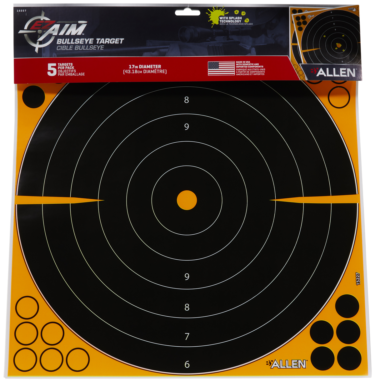 EZ-Aim 15227 Splash Reactive Self-Adhesive Paper 16" Bullseye Black/Orange - 5 Pack — view 3
