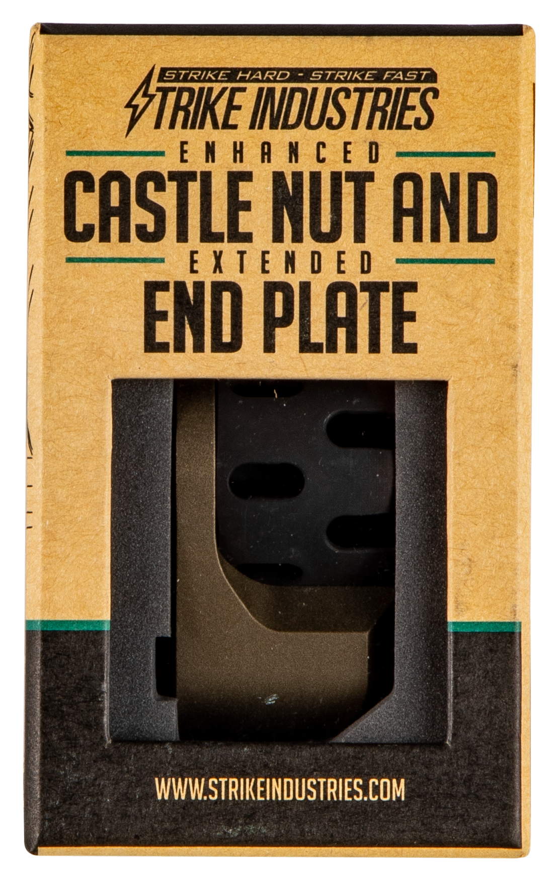 Strike Industries AR Enhanced Castle Nut and Extended End Plate Flat Dark Earth Anodized Steel — view 3
