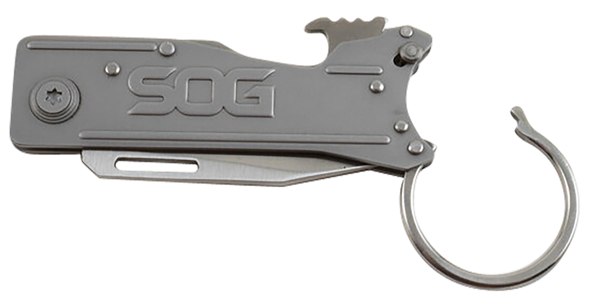 S.O.G KeyTron 1.80" Folding Plain Clip Point 5Cr13MoV SS Blade Gray Stainless Steel Handle — view 3