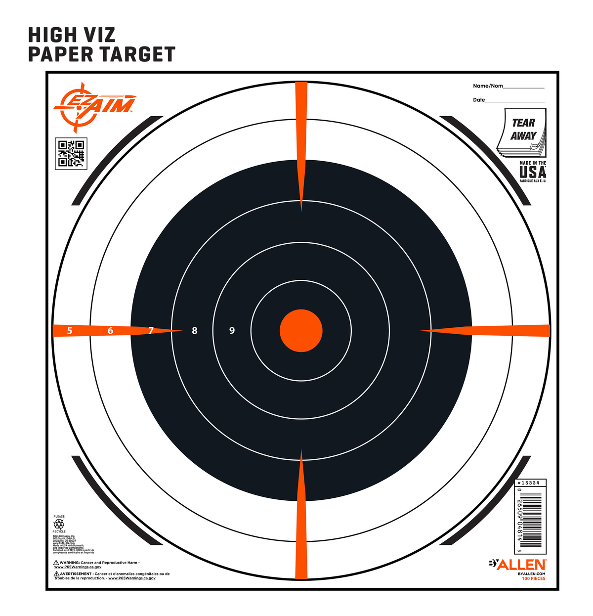 EZ-Aim 15334100 Bullseye Paper Hanging Target 12" x 12" Black/White - 100 Pack — view 3