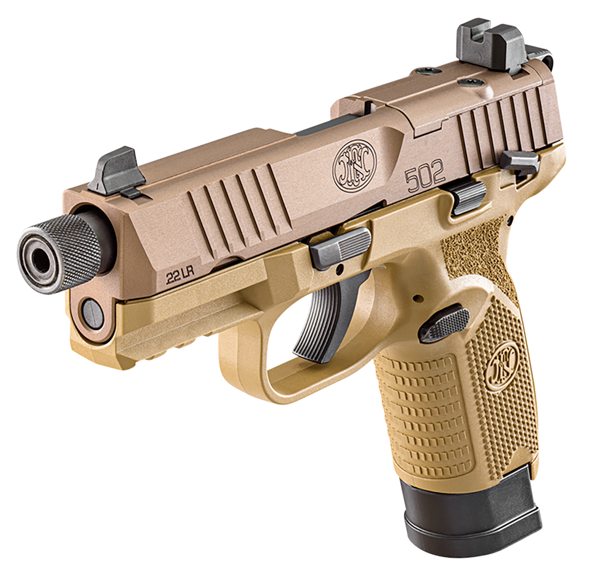 FN 502 Tactical .22 LR 4.6" Threaded 15+1 Semi-Auto Pistol - FDE Optic Ready Slide — view 3