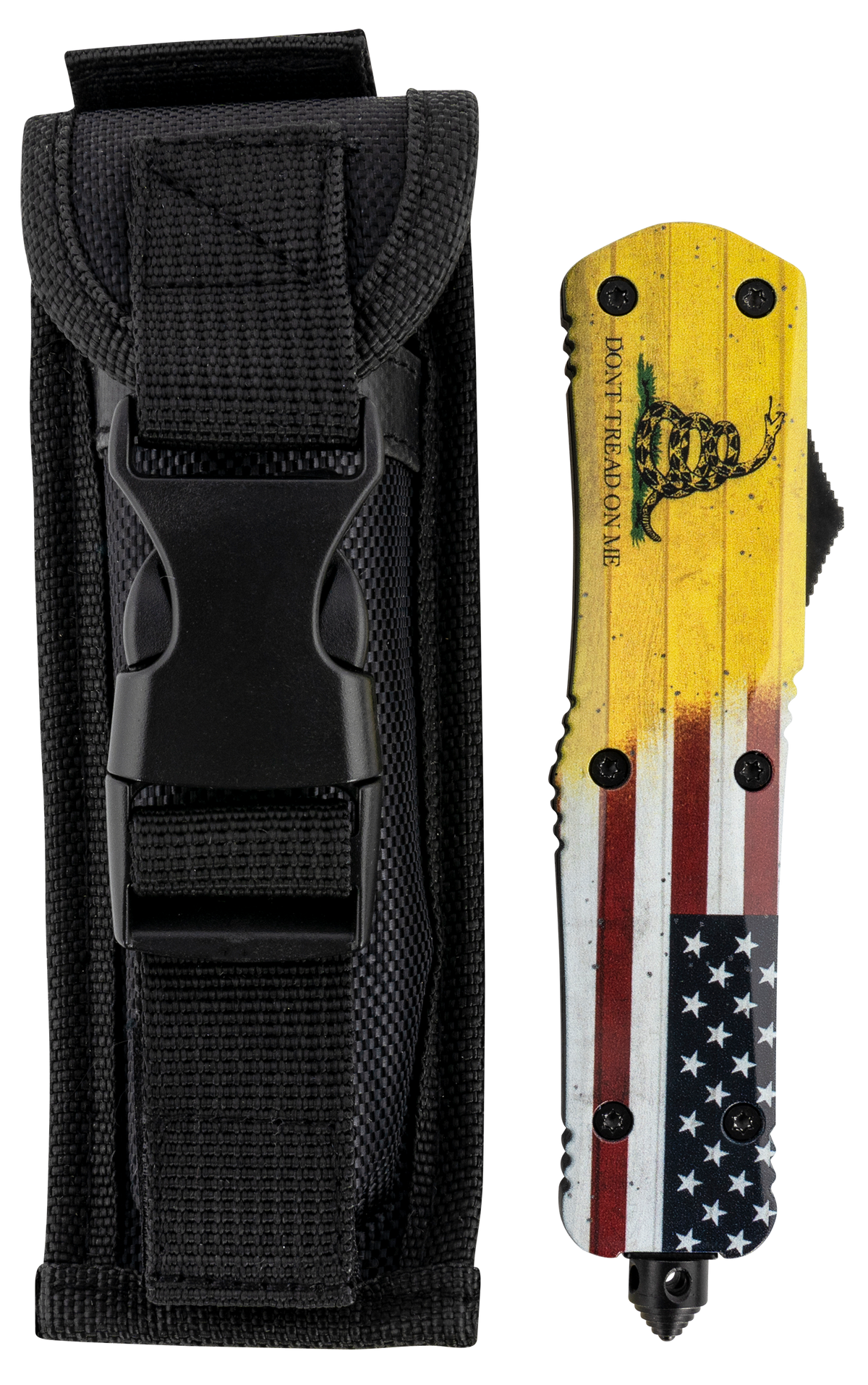 Templar Knife LDTOM231 Gen II Don't Tread On Me Large 3.50" OTF Tanto Plain 440C Black Oxide Stonewashed Yellow Aluminum Handle — view 3