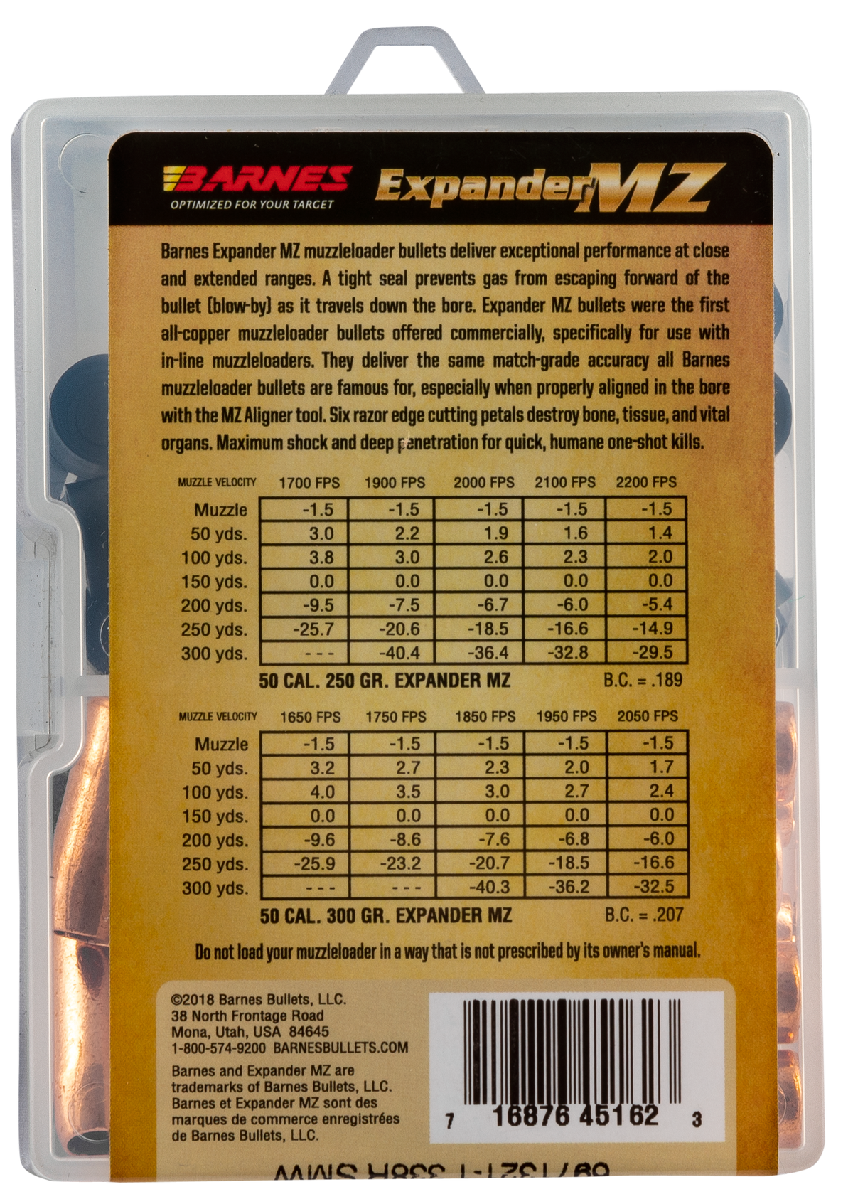 Barnes Bullets Expander MZ 50 Caliber 300gr Hollow Point Muzzleloader 24/Box — view 3