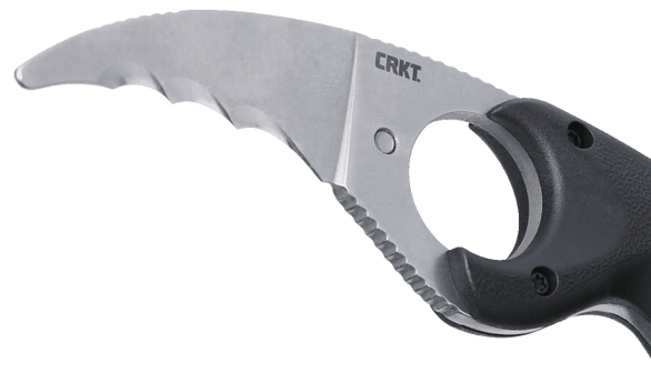 Columbia River Bear Claw 2.39" Fixed Hawkbill Veff Serrated Stonewashed AUS-8A SS Blade Black GRN Handle — view 3