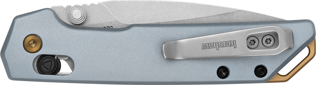Kershaw Mini Iridium 3" Folding Spear Point Plain D2 Stonewashed Blade - Ice Blue Aluminum Handle — view 3