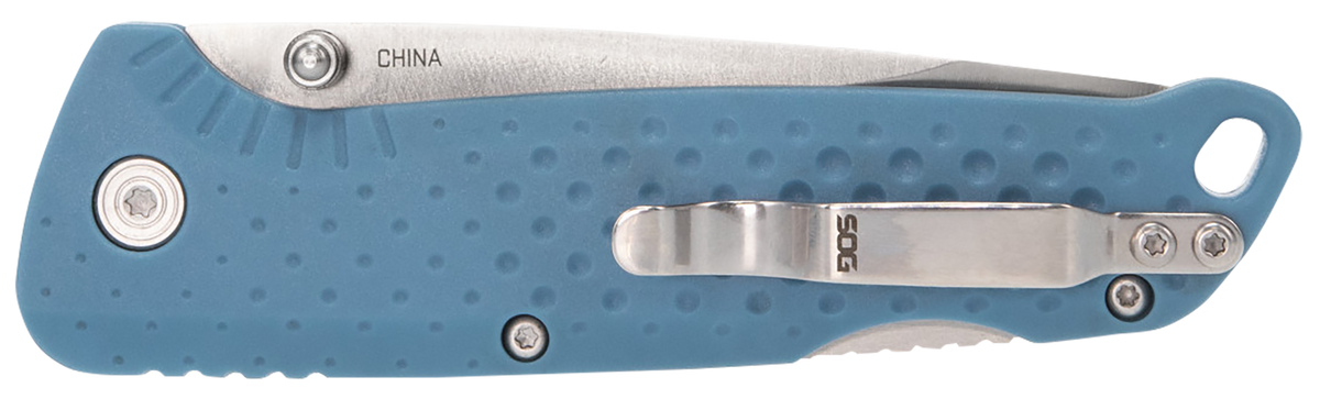 S.O.G Adventure LB 3.5" Folding Drop Point Plain Satin 5Cr13MoV SS Blade - Nordic Blue Textured GRN Handle — view 3