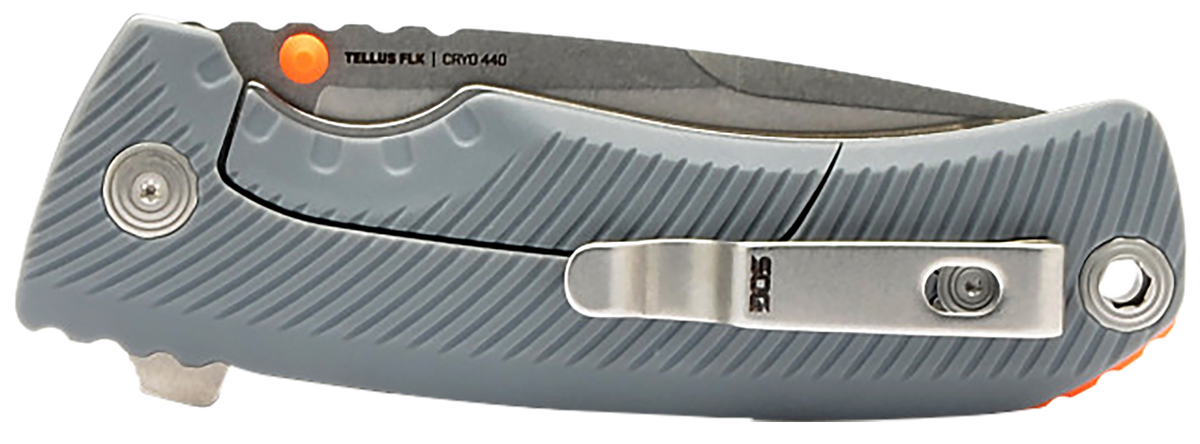 S.O.G Tellus FLK 3.65" Folding Clip Point Plain Stonewashed Cryo 440C SS Wolf Gray GRN Handle — view 3