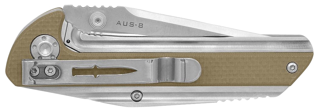 Camillus Sevens 2.75" Folding AUS-8 Carbonitride Titanium Plain Edge Desert Tan G10/SS Handle — view 3