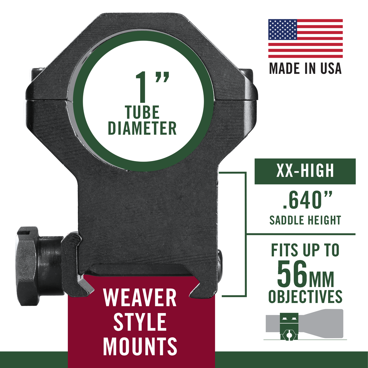 Weaver Mounts 48363 Four-Hole Skeleton Scope Rings 1" XX-High Matte Black Aluminum — view 3