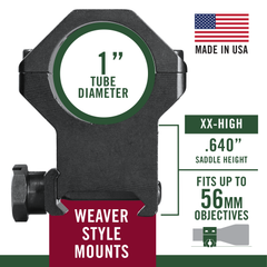 Weaver Mounts 48363 Four-Hole Skeleton Scope Rings 1" XX-High Matte Black Aluminum — view 3