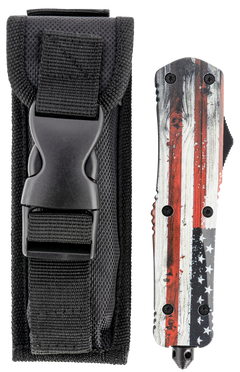 Templar Knife LWUS331 Gen II Wood US Flag Large 3.50" OTF Drop Point Plain Black Oxide Stonewashed 440C Aluminum Handle Glass Breaker — view 3