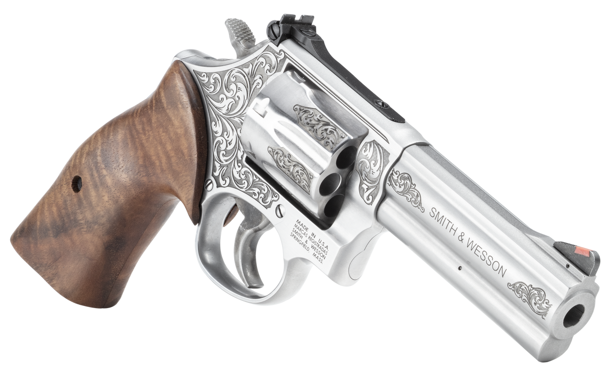 Smith & Wesson Model 686+ 357 Mag/38 Special +P 4.13" 7-Shot DA/SA L-Frame Revolver - Engraved Stainless — view 3