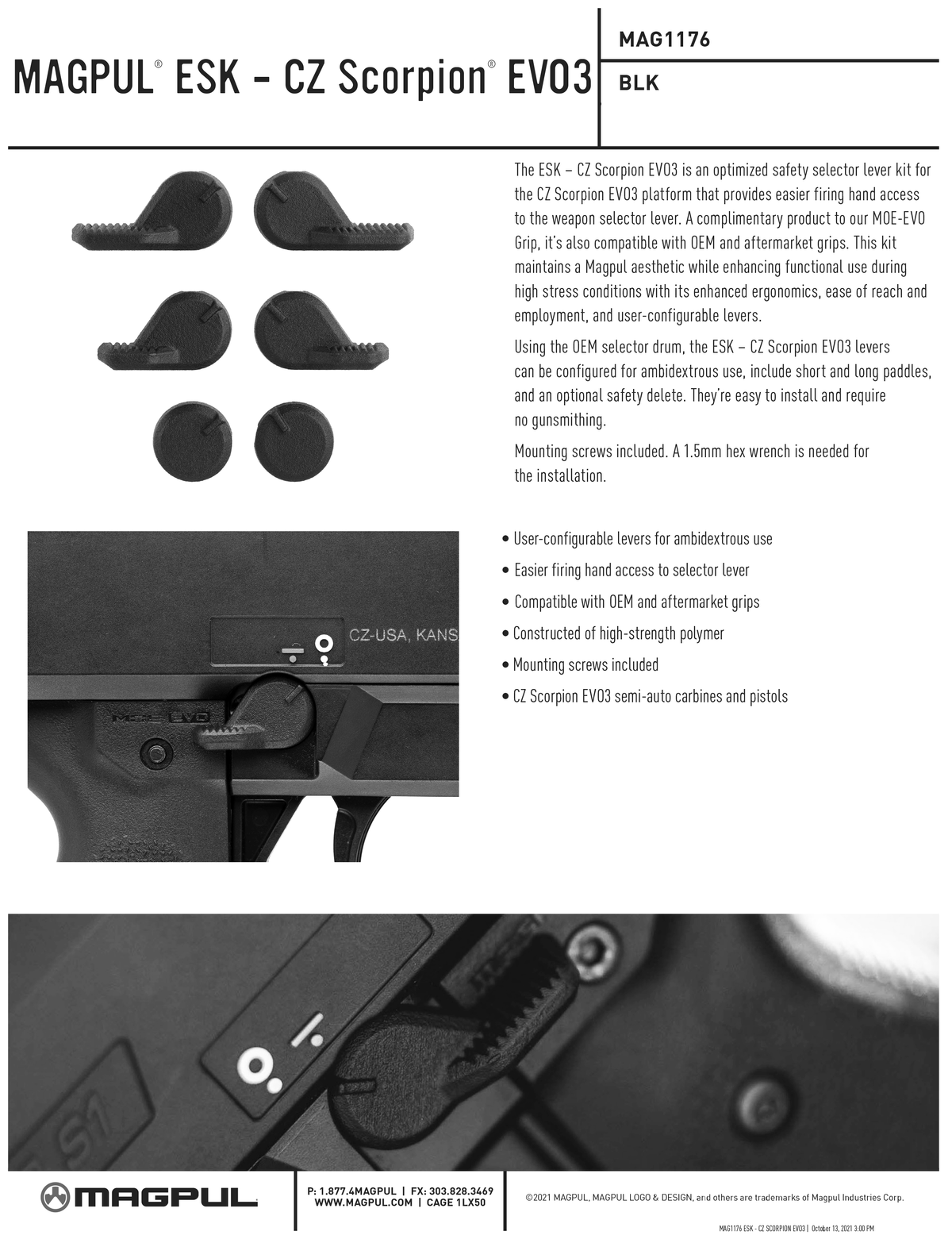 Magpul MAG1176 ESK Safety Selector Black Polymer for CZ Scorpion EVO 3 — view 3
