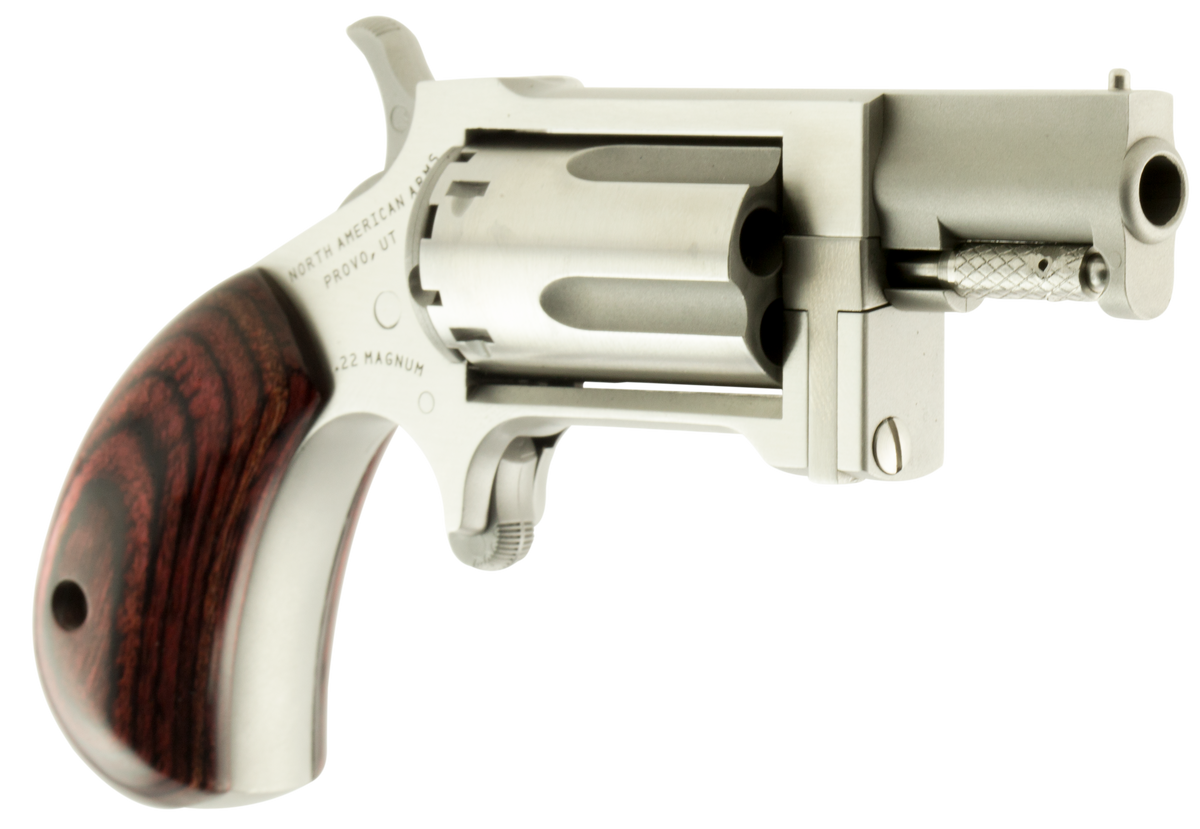 NAA Sidewinder 22 WMR 1.5" 5-Shot SAO Revolver - Stainless Rosewood Birdshead Grip — view 3