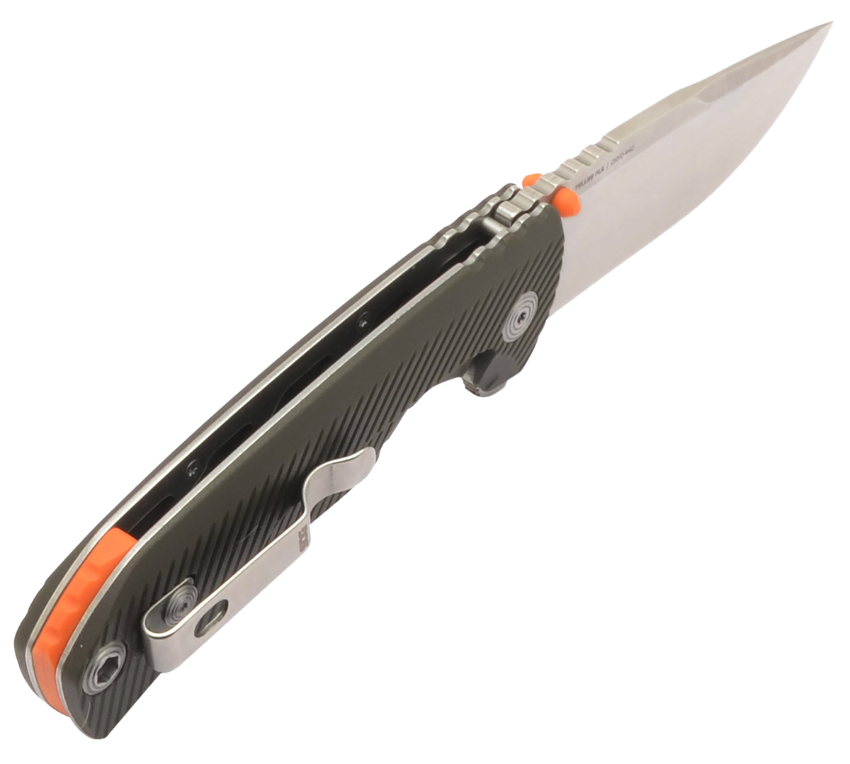 S.O.G Tellus FLK 3.65" Folding Clip Point Plain Stonewashed Cryo 440C SS Blade - Olive Drab Textured GRN Handle — view 3