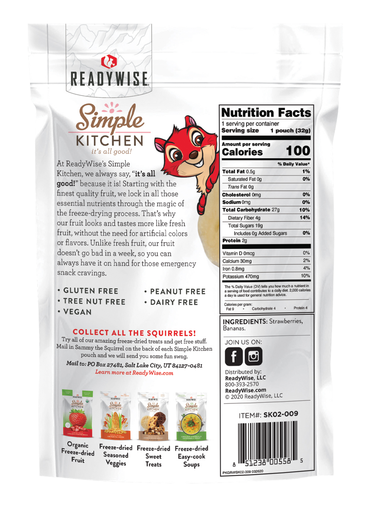 ReadyWise Simple Kitchen Freeze-Dried Strawberries & Bananas 1-Serving Pouch - 6 Pouch Case — view 3