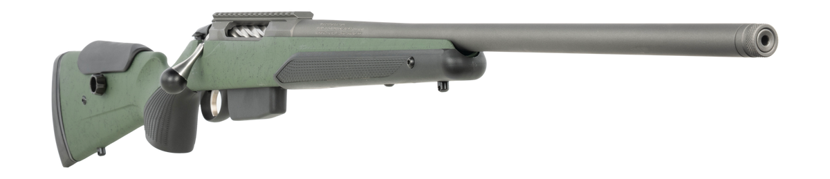 Tikka T3x Super Varmint 6mm Creedmoor 24" 5+1 Bolt-Action Rifle - Tungsten Cerakote, Green Modular Stock — view 3