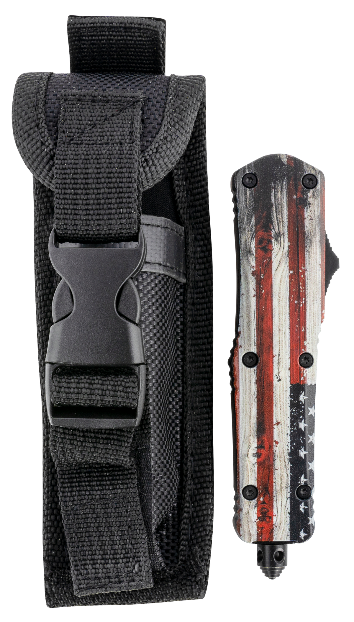 Templar Knife SWUS232 Gen II Wood US Flag Small 2.69" OTF Tanto Plain Powder Coated 440C 4.31" Painted Wood Grain US Flag Aluminum Handle Glass Breaker — view 3