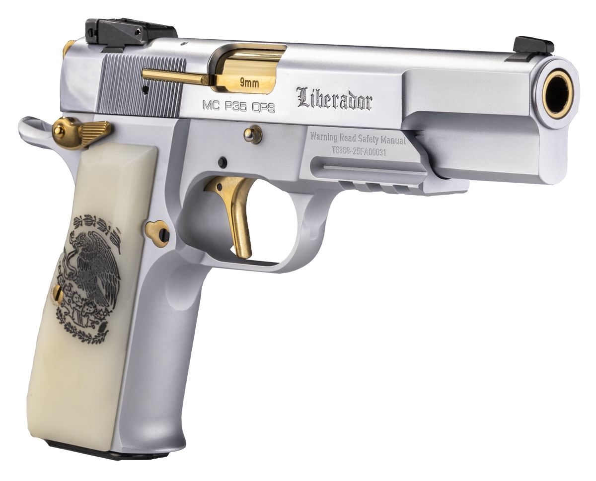 EAA Girsan MCP 35 Liberador 9mm Luger 4.87" 15+1 Semi-Auto Pistol - Gold Controls, Pearl Engraved Grips — view 3