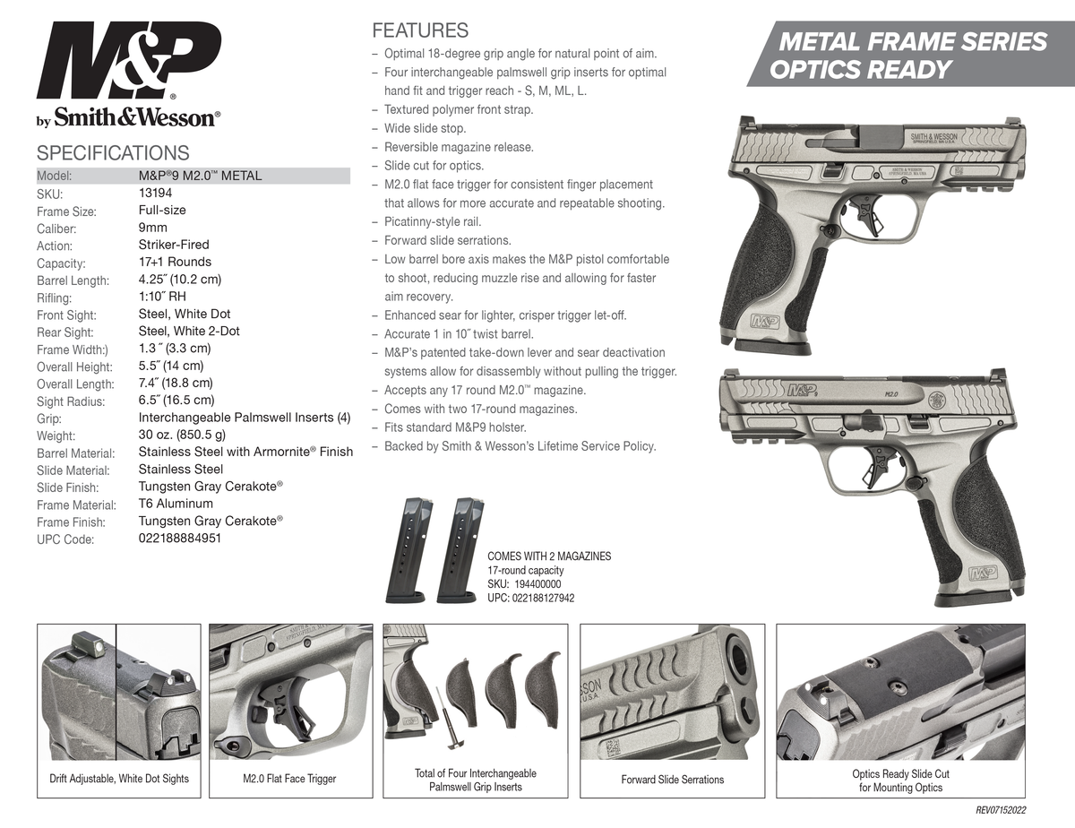 Smith & Wesson M&P 9 M2.0 Metal Optic Ready 9mm Luger 4.25" 17+1 Semi-Auto Pistol - Tungsten Gray — view 3