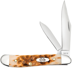 Case Peanut 2.10"/1.53" Folding Clip Point/Pen Plain Tru-Sharp SS Knife - Peach Seed Jigged Amber Bone Handle — view 3