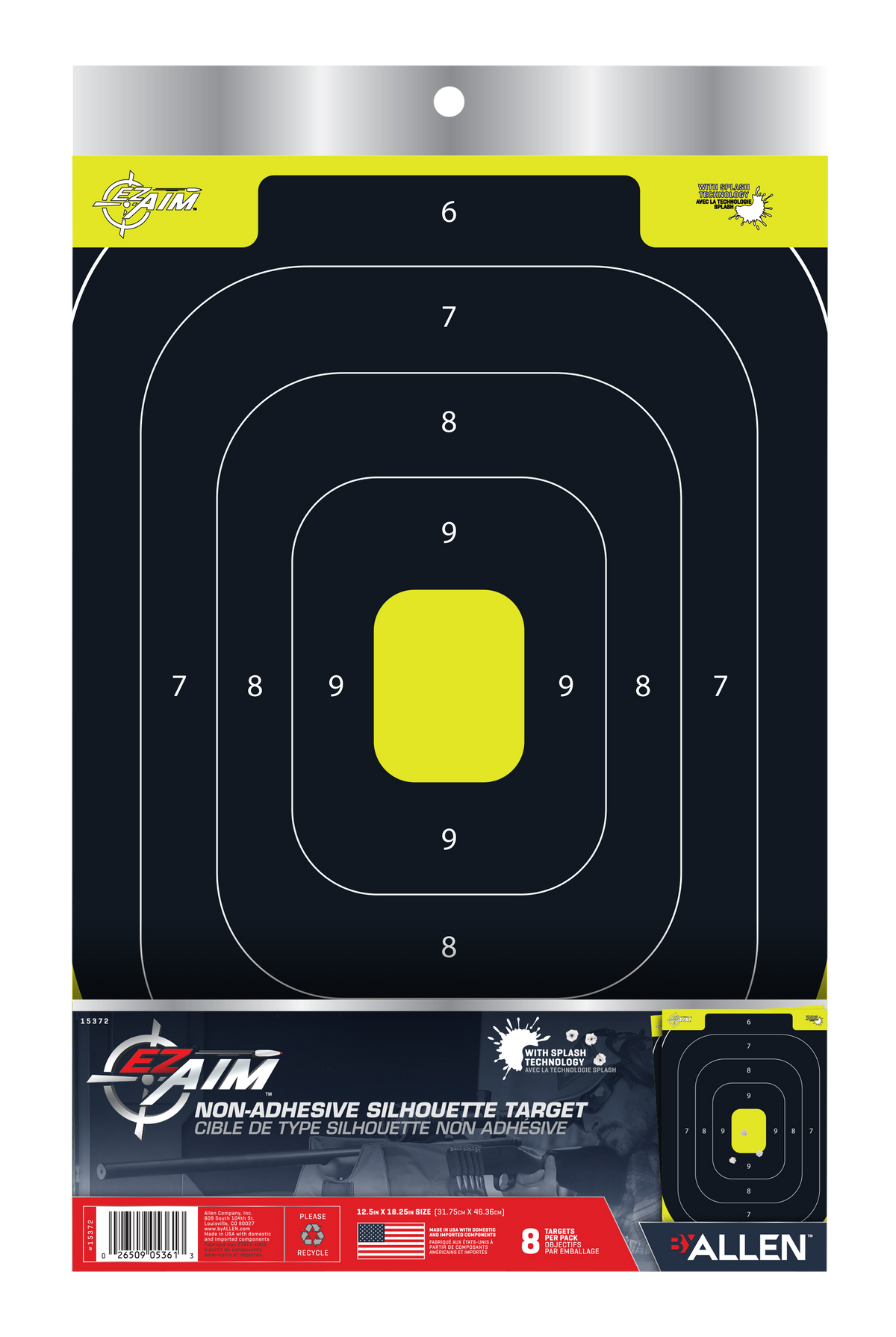 EZ-Aim 15372 Splash Reactive IPSC Silhouette Paper Hanging Target 12.5" x 18.25" Black/Yellow - 8 Pack — view 3