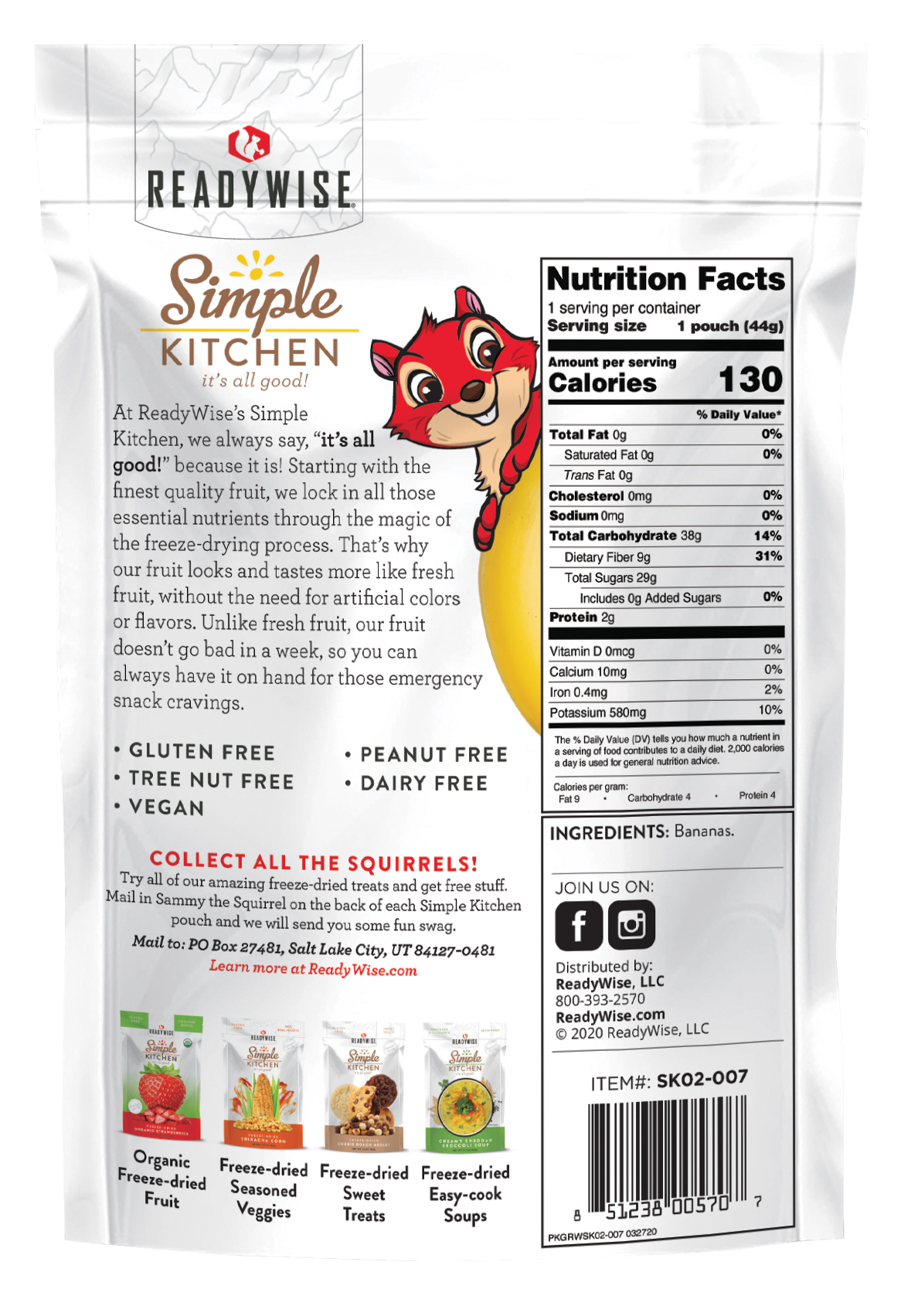 ReadyWise Simple Kitchen Freeze Dried Bananas 1 Serving Pouch 6 Per Case — view 3