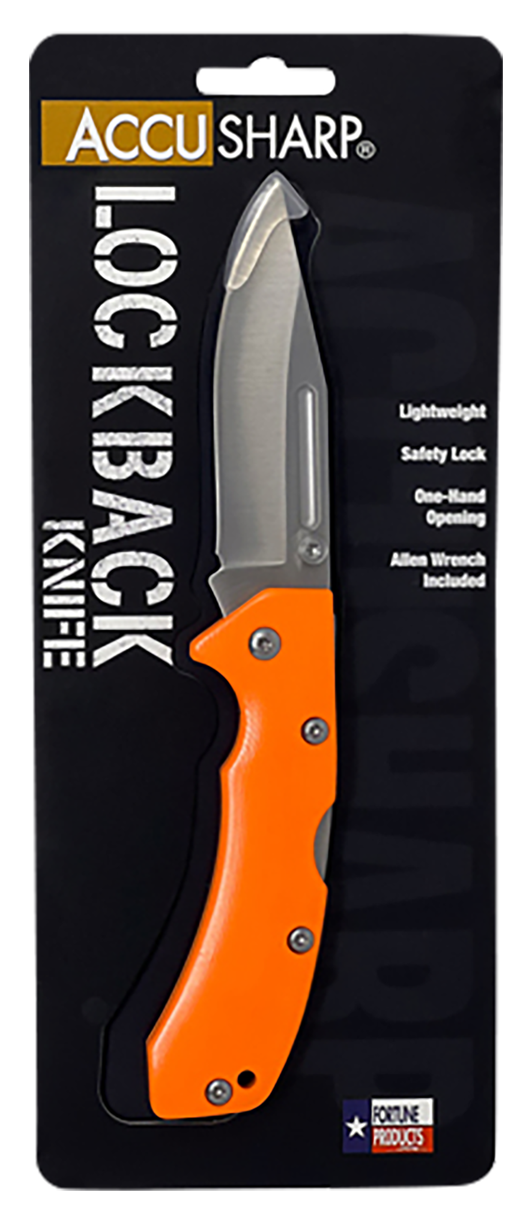 Accusharp 712C Lockback 3" Folding Clip Point Plain Stainless Blade - Blaze Orange G10 Handle — view 3