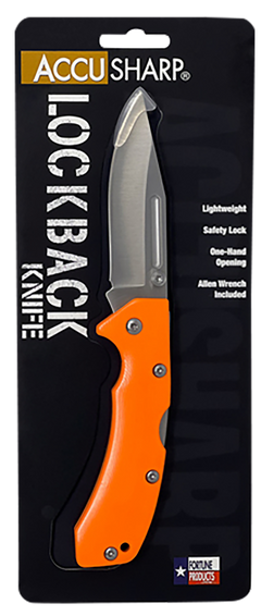 Accusharp 712C Lockback 3" Folding Clip Point Plain Stainless Blade - Blaze Orange G10 Handle — view 3