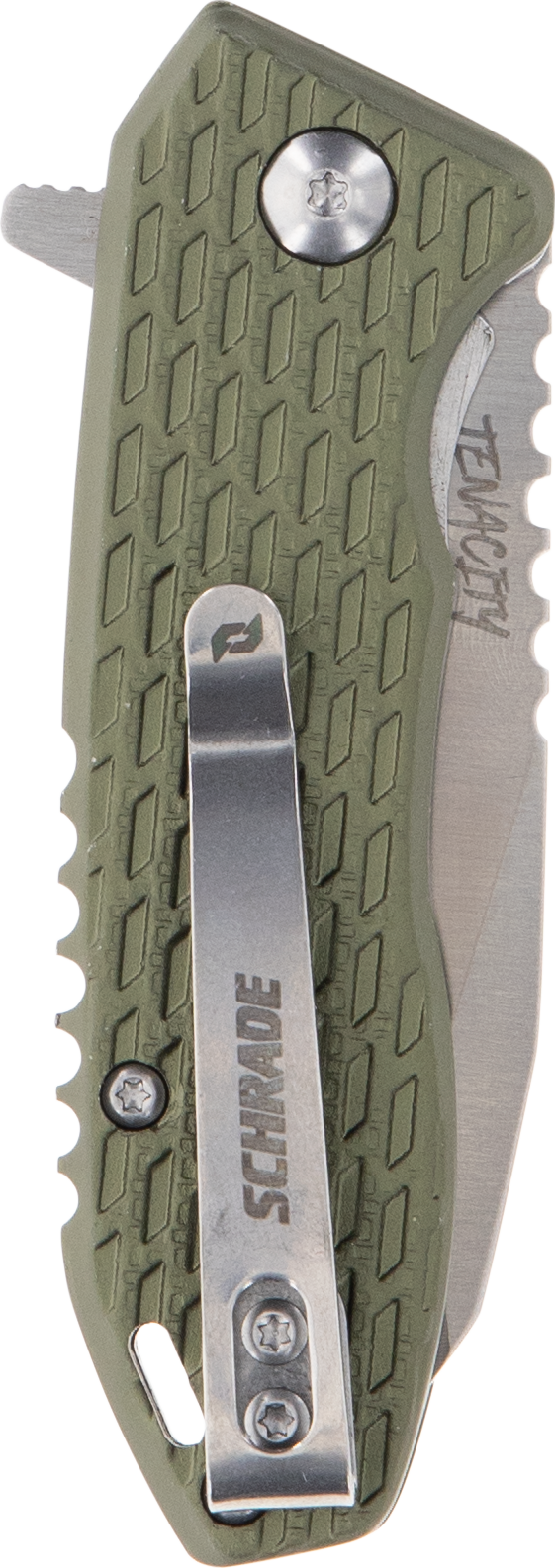 Schrade Tenacity Folding 2.5" Satin Modified Drop Point AUS-10A Part Serrated Green Aluminum — view 3