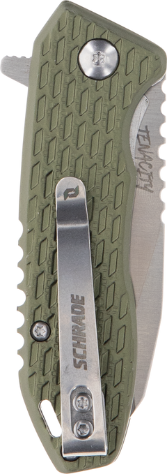 Schrade Tenacity Folding 2.5" Satin Modified Drop Point AUS-10A Part Serrated Green Aluminum — view 3