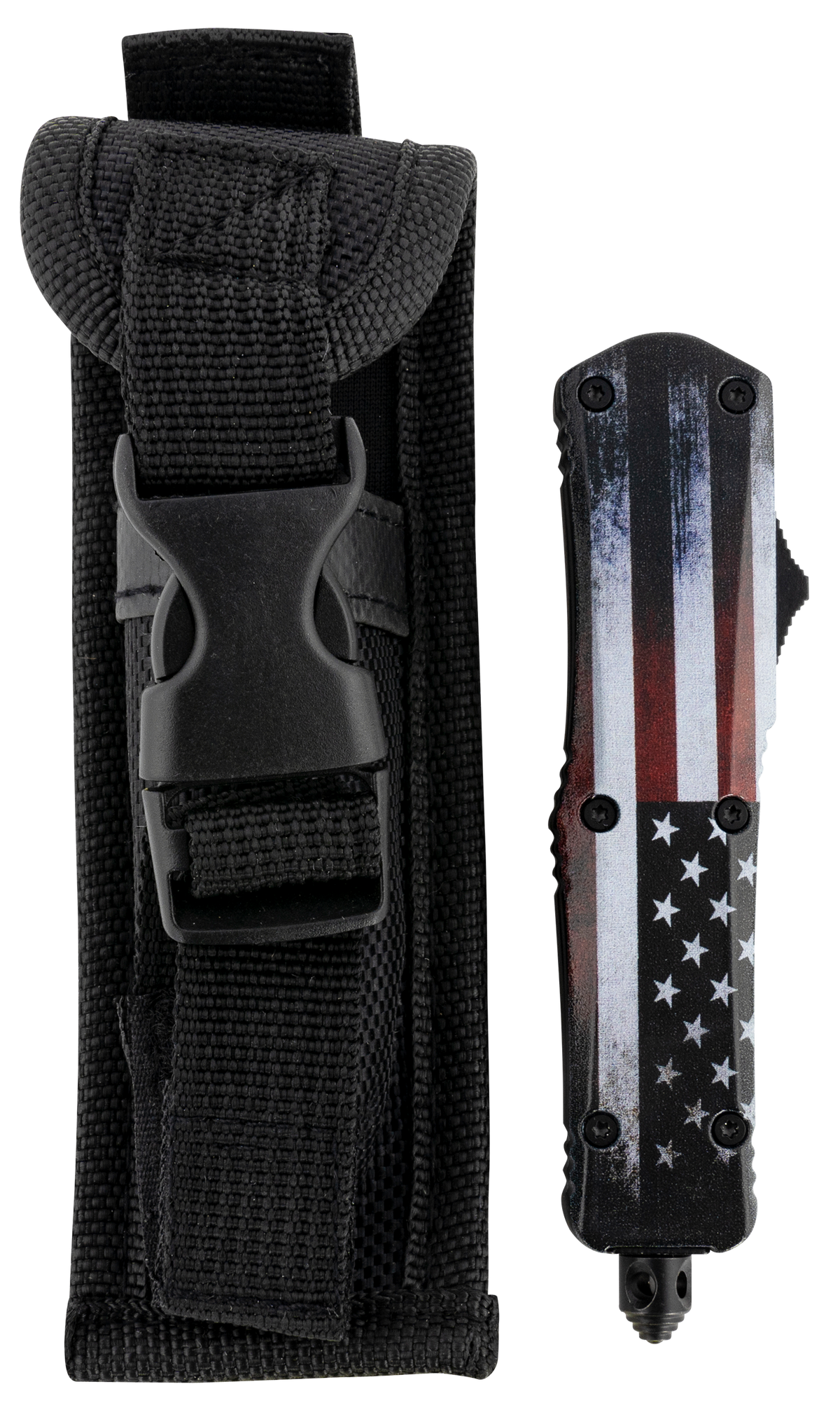 Templar Knife SUS231 Gen II US Flag Small 2.69" OTF Tanto Plain Black Oxide Stonewashed 440C SS Blade 4.31" US Flag Aluminum Handle - Glass Breaker — view 3