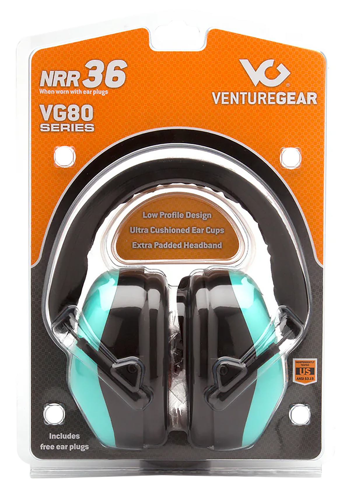 Pyramex Venture Gear V80 Muff 26 dB Over the Head Earmuffs w/32 dB Foam Earplugs - Orange/Black/Teal — view 3