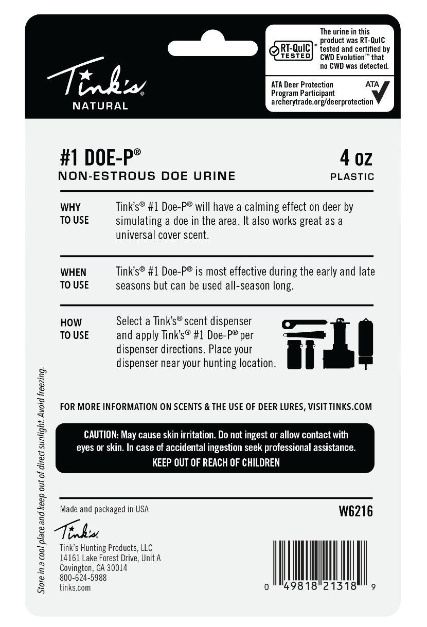 Tinks #1 Doe-P Non-Estrous Doe Urine Deer Attractant 4 oz Plastic Bottle — view 3